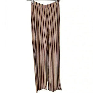 Zara Wide Leg High Waisted Striped Pull-On Pants Tan and Black